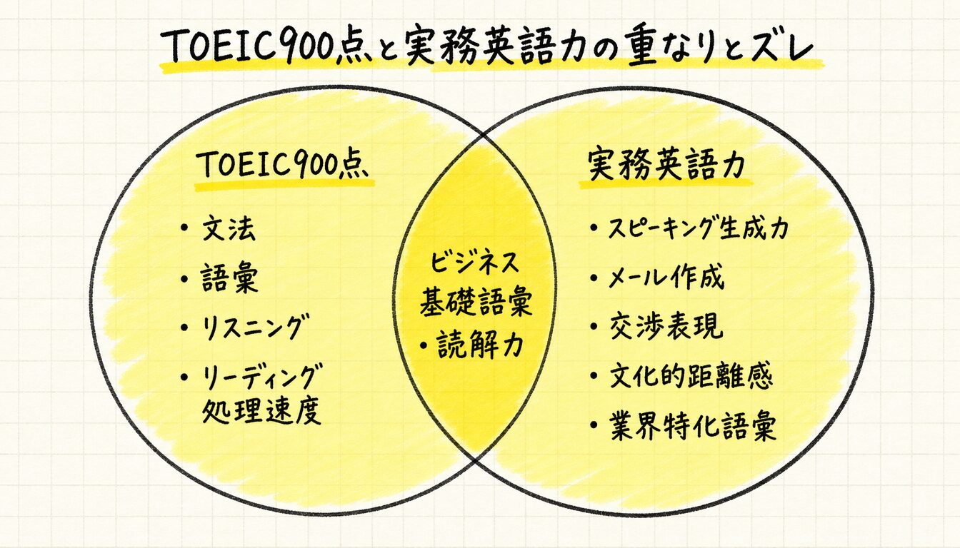 TOEIC900 実務英語力の重なりとズレを示すベン図