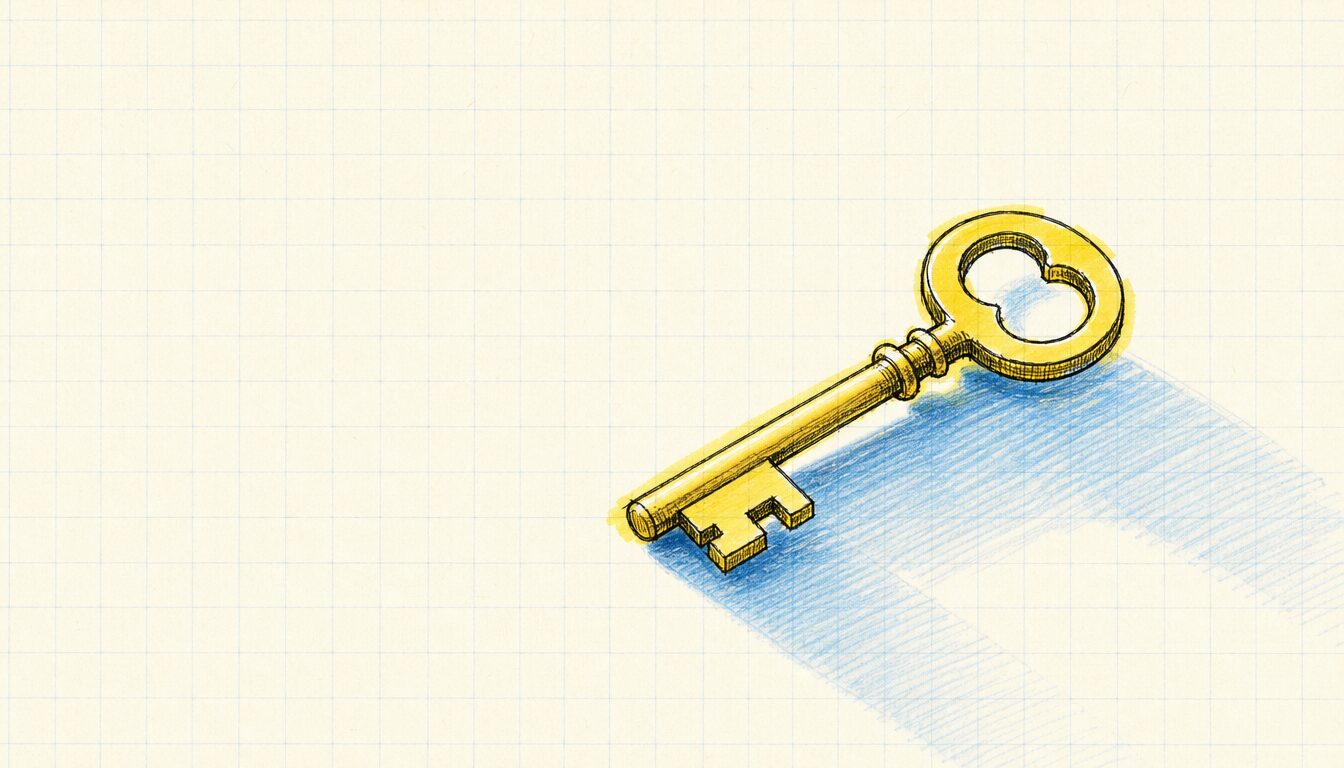 英語会議 フレーズ習得のゴールを象徴する鍵のミニマル画像