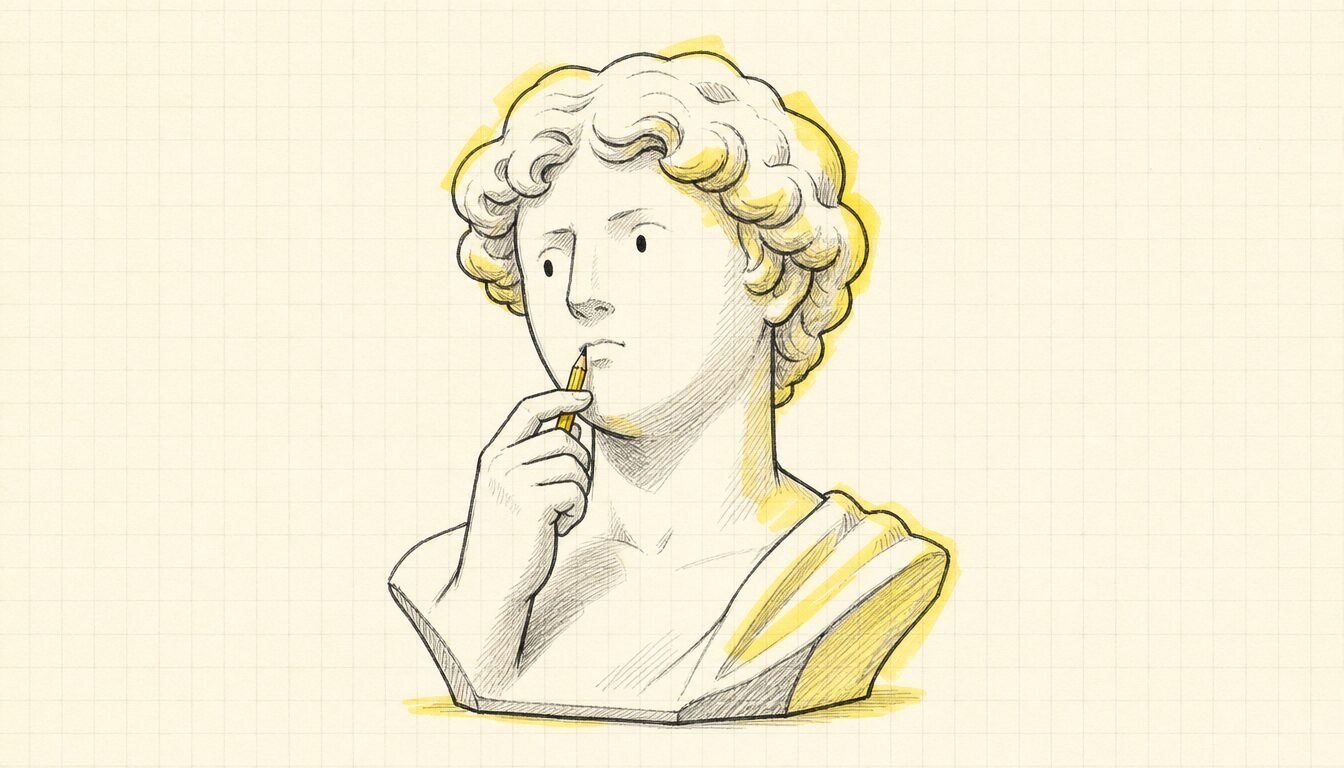 鉛筆なめなめ 英語の意味を考える大理石像のイラスト