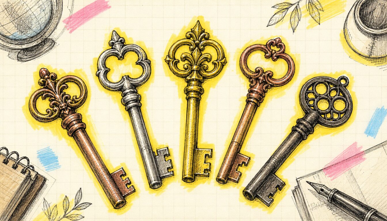 英語 交渉の主導権を握る5つのテクニックを象徴する5本の鍵
