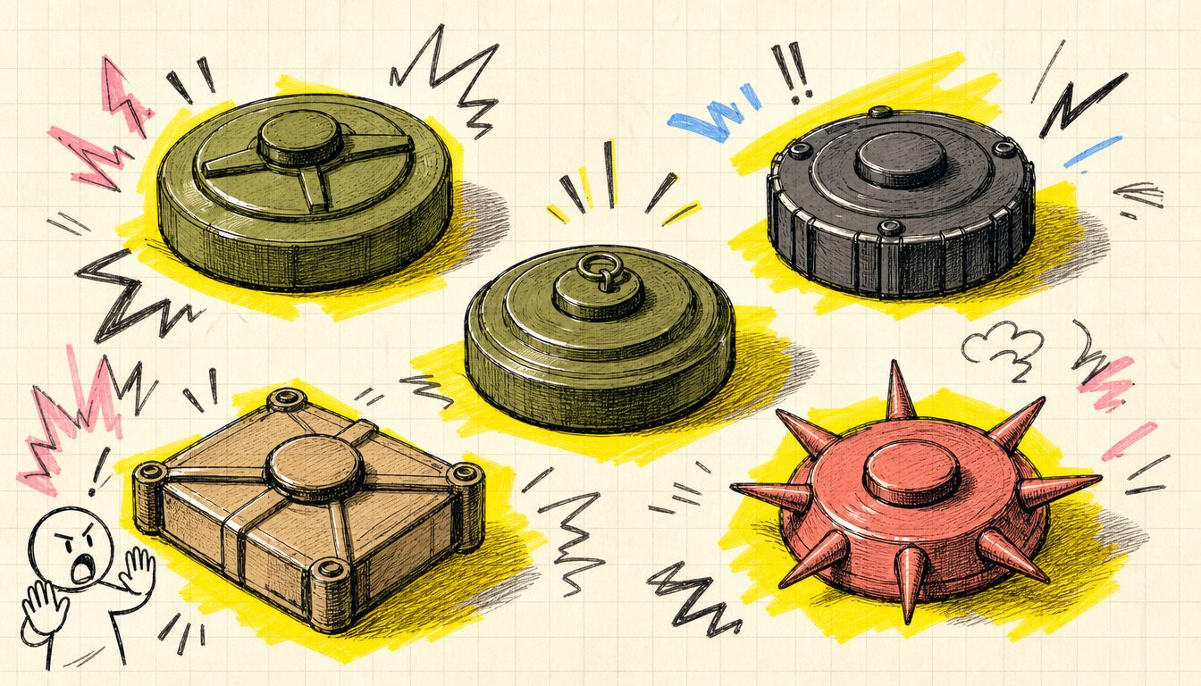 英語 クレーム対応で踏んではいけない5つのNG表現を象徴する地雷のイラスト