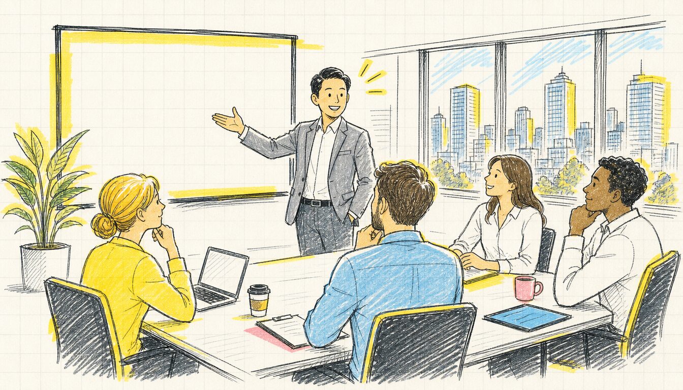 英語で成果を出すプレゼンテーションを行うビジネスパーソン