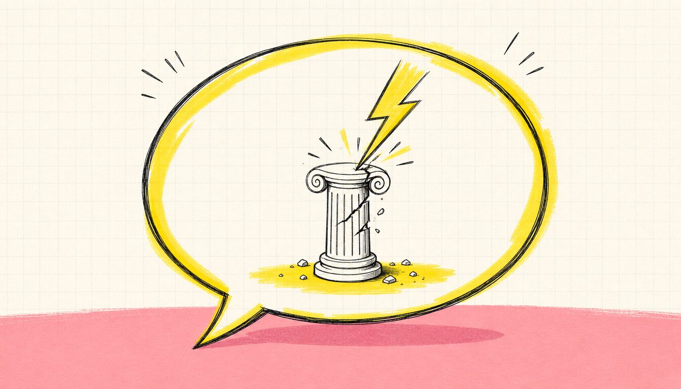 英語プレゼン 冒頭のフックフレーズを象徴する吹き出しと稲妻のイメージ