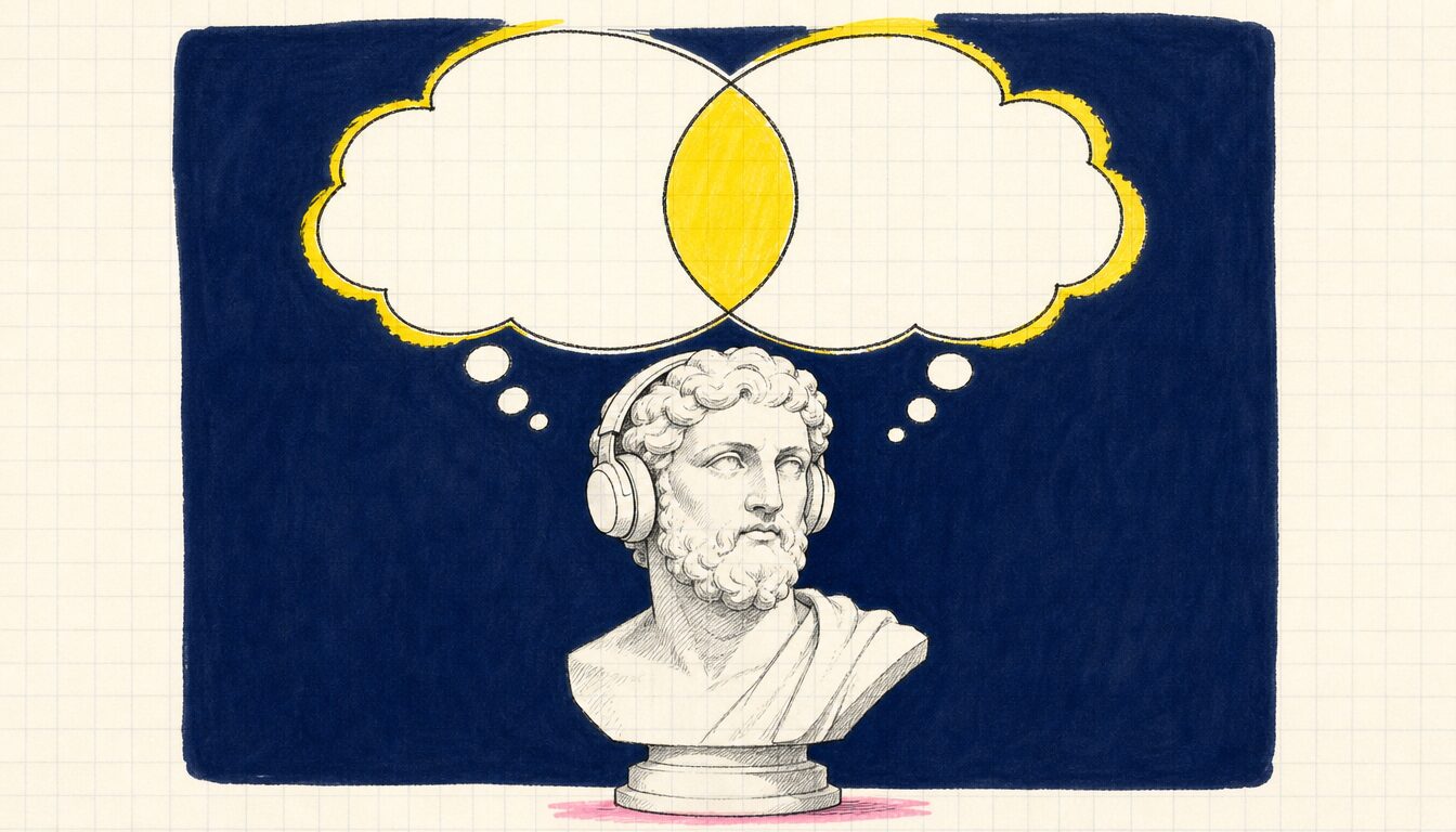 ビジネス英語 会議でのagreeとalignedの違いを表す大理石像のイラスト